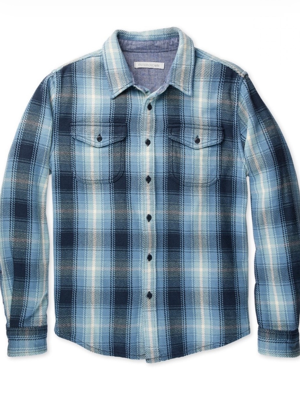 OUTERKNOWN Blanket Shirt in Blue Tonal Puget Plaid Colorway Size Medium - Picture 2 of 9